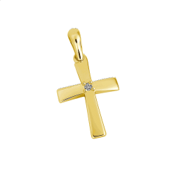 Σταυρός γυναικείος mini με πέτρα ζιργκόν σε χρυσό Κ14