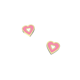 Σκουλαρίκια Καρδιά με Ροζ και Λευκό Σμάλτο Κ9