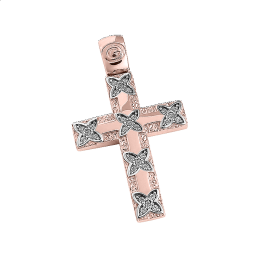 Σταυρός γυναικείος με πέτρες ζιργκόν σε ροζ χρυσό Κ14