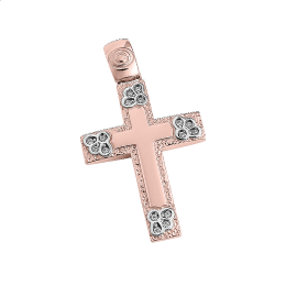 Σταυρός γυναικείος με πέτρες ζιργκόν σε ροζ χρυσό Κ14