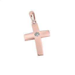 Σταυρός γυναικείος mini με πέτρα ζιργκόν σε ροζ χρυσό Κ14
