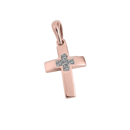 Σταυρός γυναικείος mini με πέτρες ζιργκόν σε ροζ χρυσό Κ14