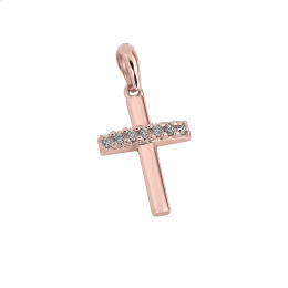Σταυρός γυναικείος mini με πέτρες ζιργκόν σε ροζ χρυσό Κ14