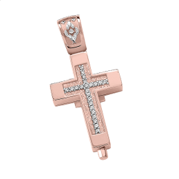 Σταυρός γυναικείος θήκη με πέτρες ζιργκόν σε ροζ χρυσό Κ14