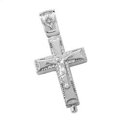 Σταυρός Γυναικείος θήκη με πέτρες ζιργκόν σε λευκόχρυσο Κ14
