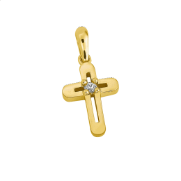 Σταυρός γυναικείος mini με πέτρα ζιργκόν σε χρυσό Κ14