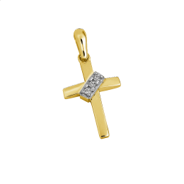 Σταυρός γυναικείος mini με πέτρες ζιργκόν σε χρυσό Κ14