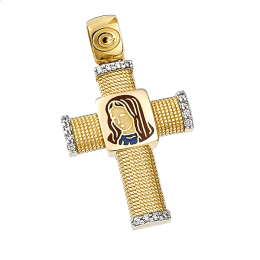 Γυναικείος σταυρός με σμάλτο και πέτρες ζιργκόν σε χρυσό Κ14